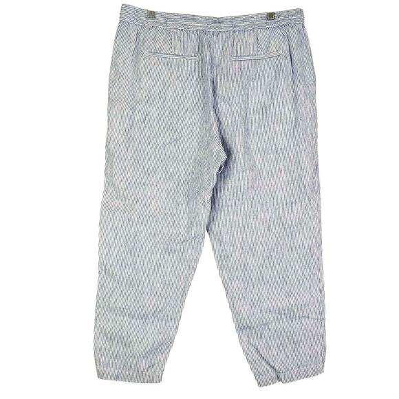 Talbots Pants Crop Linen Women’s Size 12 Blue White Striped Nantucket Lagenlook - Picture 3 of 8